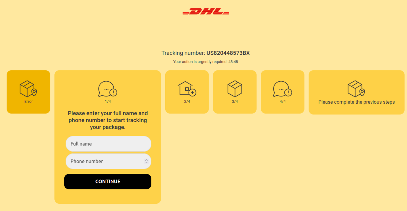 Fake DHL Phishing - Second Screen