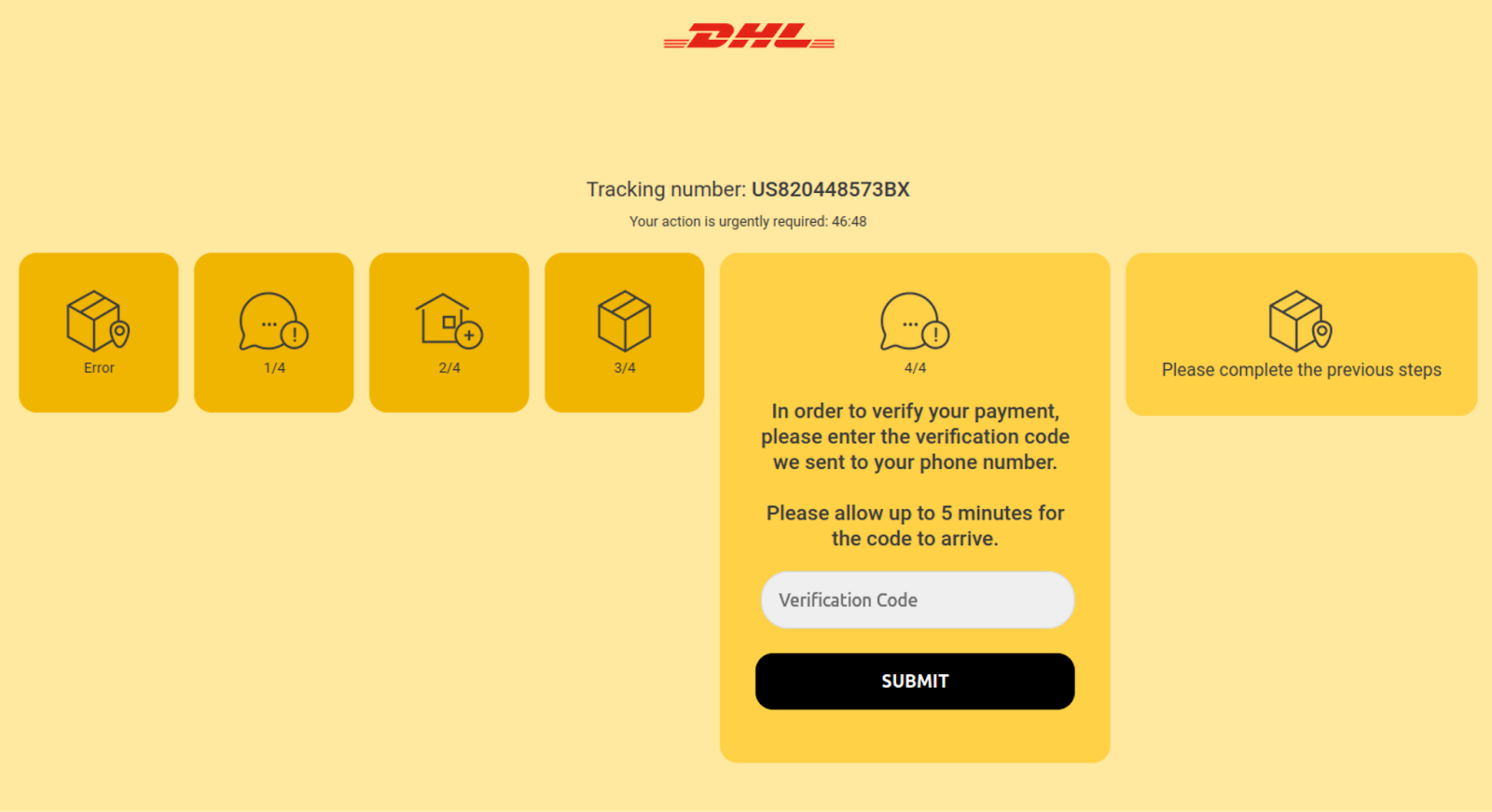 Fake DHL Phishing - Verification Code