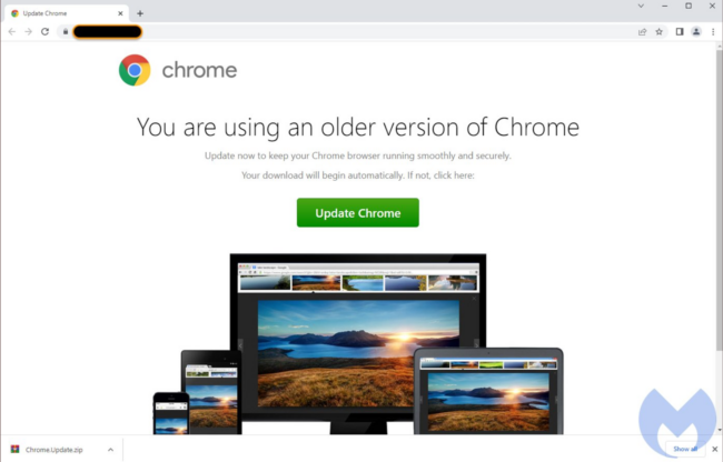 Fake Update landingpage courtesy of MalwareBytes
