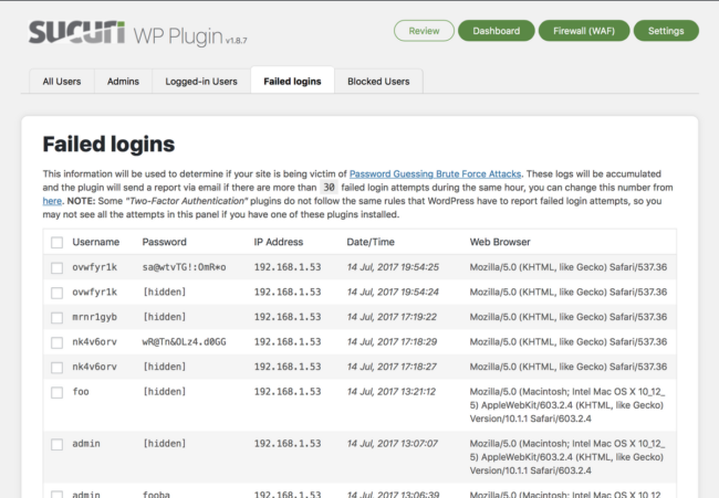 Sucuri Plugin Failed Login Attempts