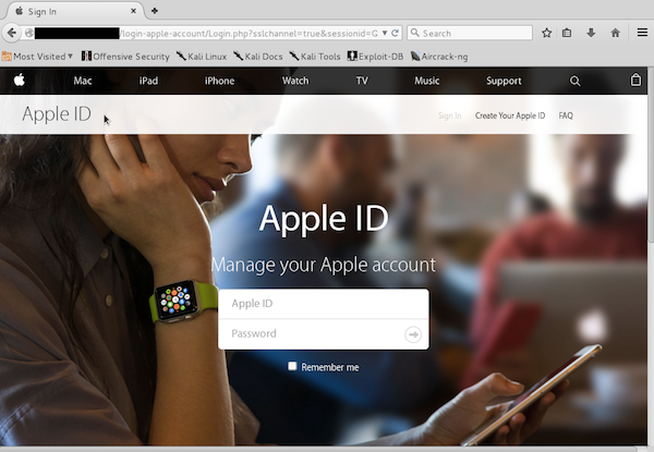 Apple phishing page hosted on a compromised website.