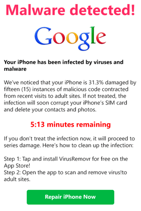 Example of scareware on iPhone.