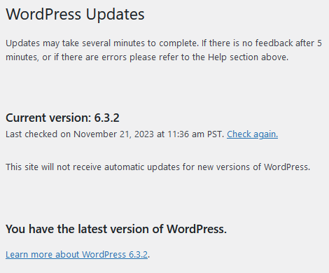 Patched and updated WordPress to secure the site against known vulnerabilities and issues