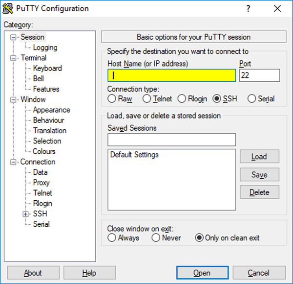 Windows PuTTy client for SSH