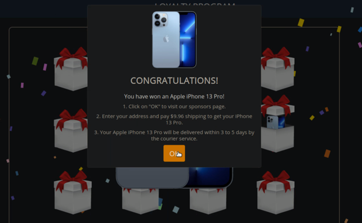 Redirect to Apple iPhone 13 Pro giveaway scam