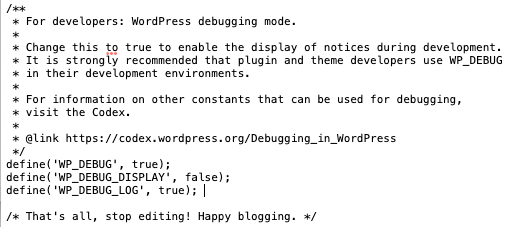 WordPress debugging mode