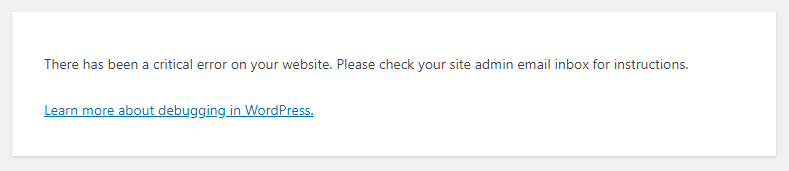 There has been a critical error on your website WordPress message