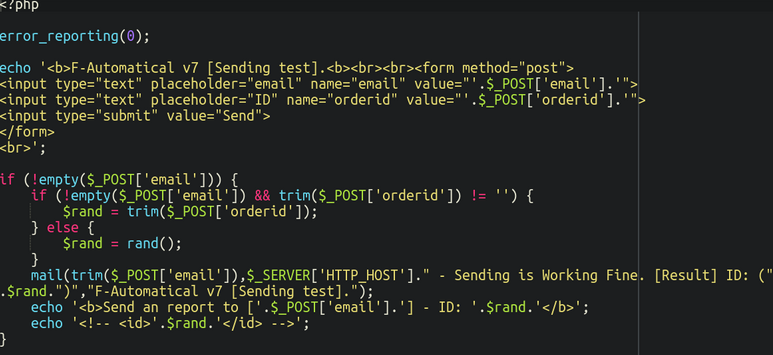 Example of a mail tester hacktool used to test and send spam