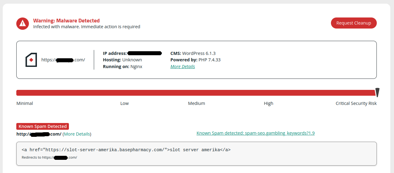 SiteCheck spam infections