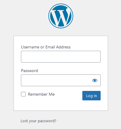 WordPress Login Page to access the dashboard
