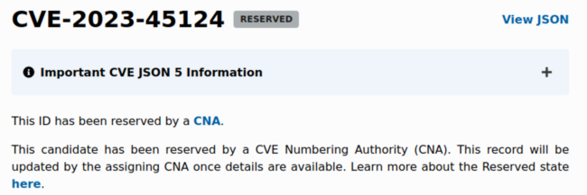 CVE-2023-45124 in a reserved CVE state