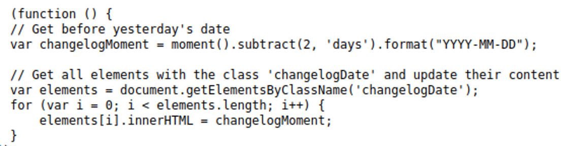 Changelog data changed with dynamic javascript