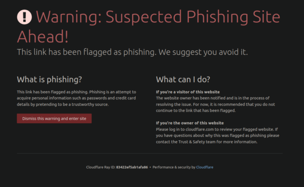 Phishing Site Warning Message