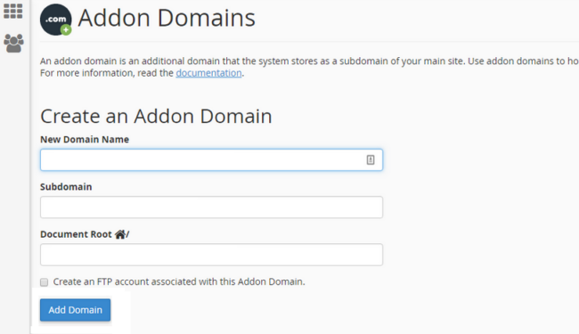 cPanel addon domains feature 