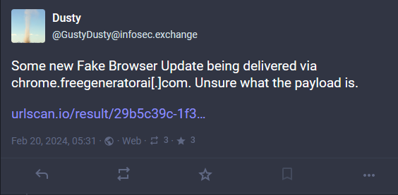 Fake browser update gustydusty infosec exchange