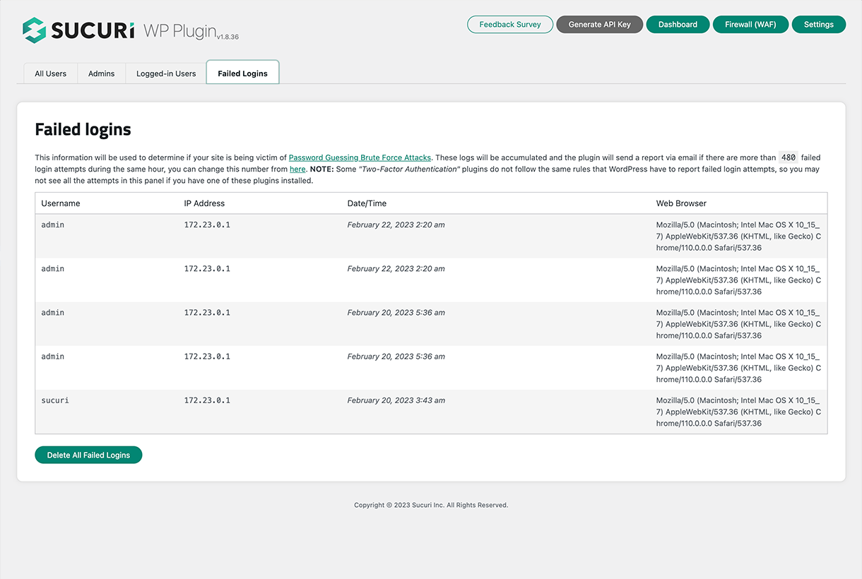 Multiple failed logins for the same user may indicate a brute force attack. 