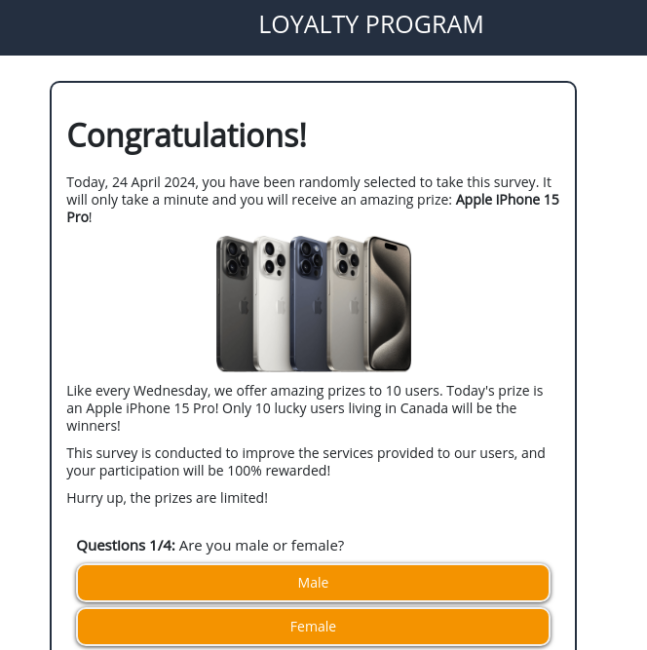 Fake loyalty iPhone scam contest