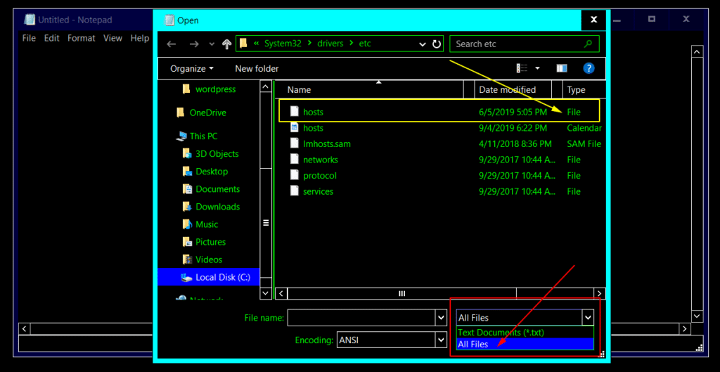 Click on hosts file