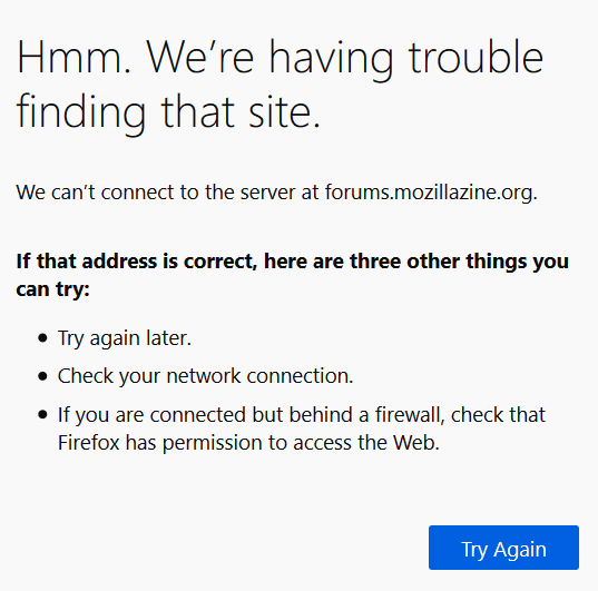 Trouble finding site Firefox Error