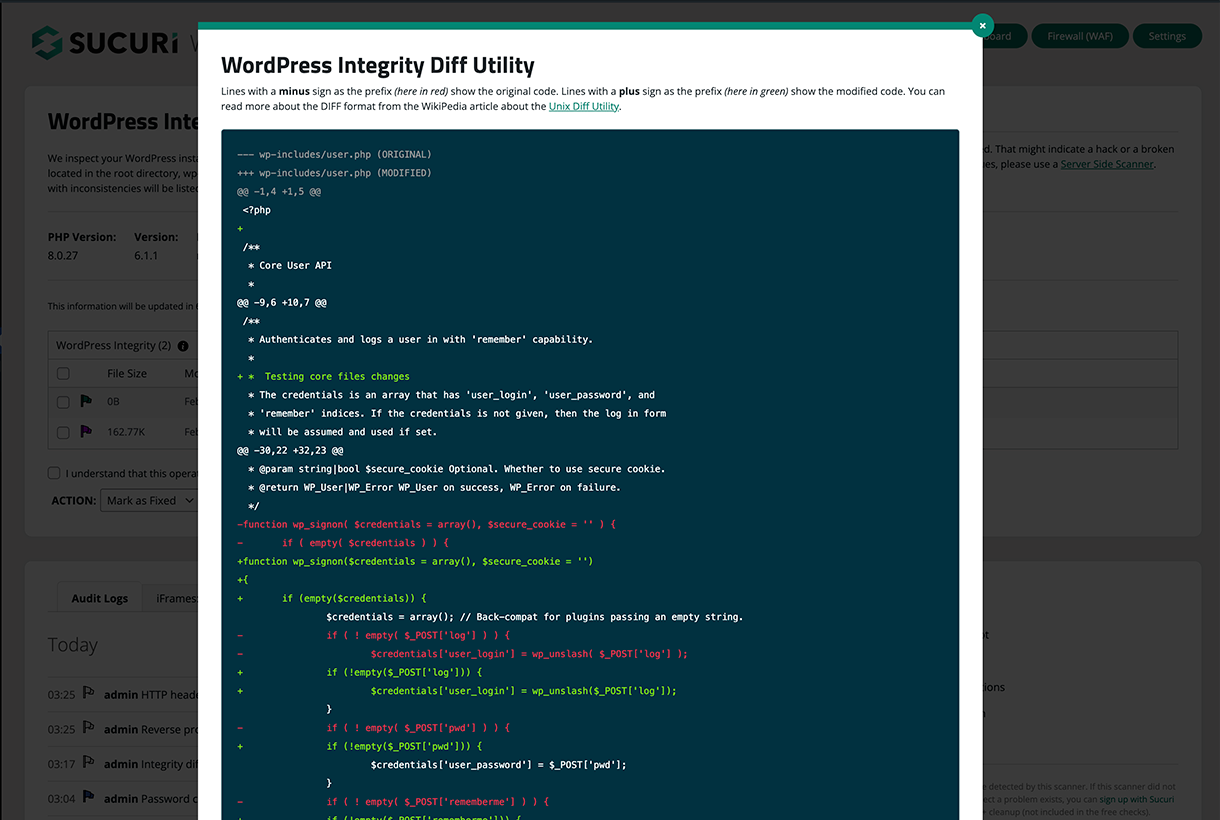 Information about core file modifications