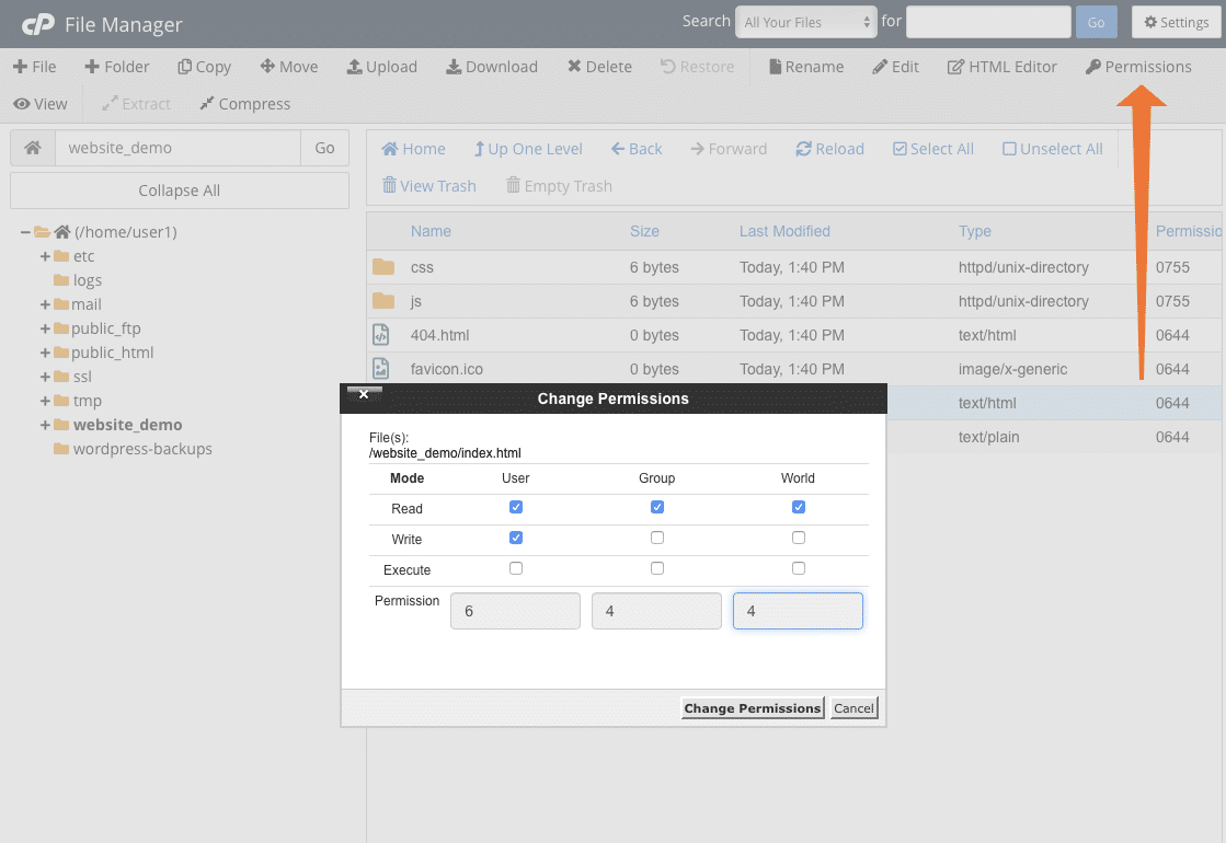 Cpanel file manager change permissions