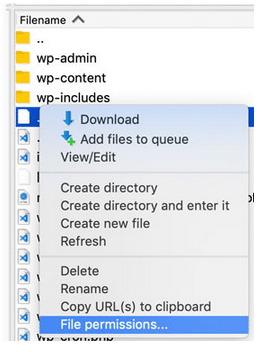 Checking file permissions with FileZilla.