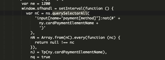 script captures data entered into the credit card form via a querySelectorAll function