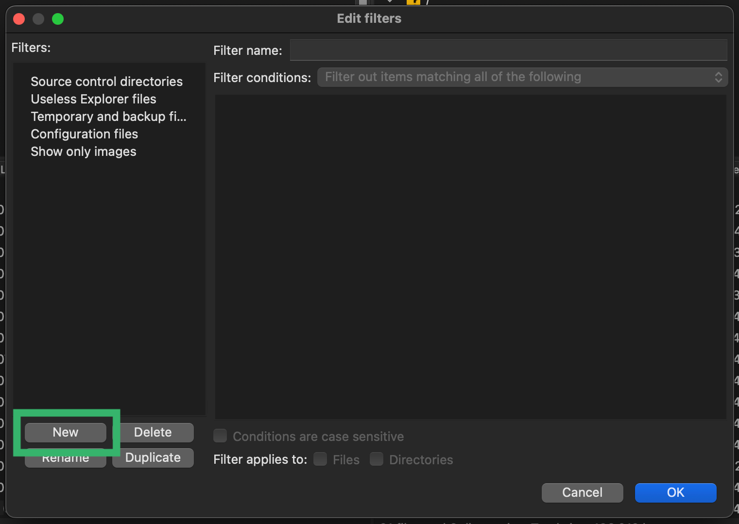 FileZilla add new filter