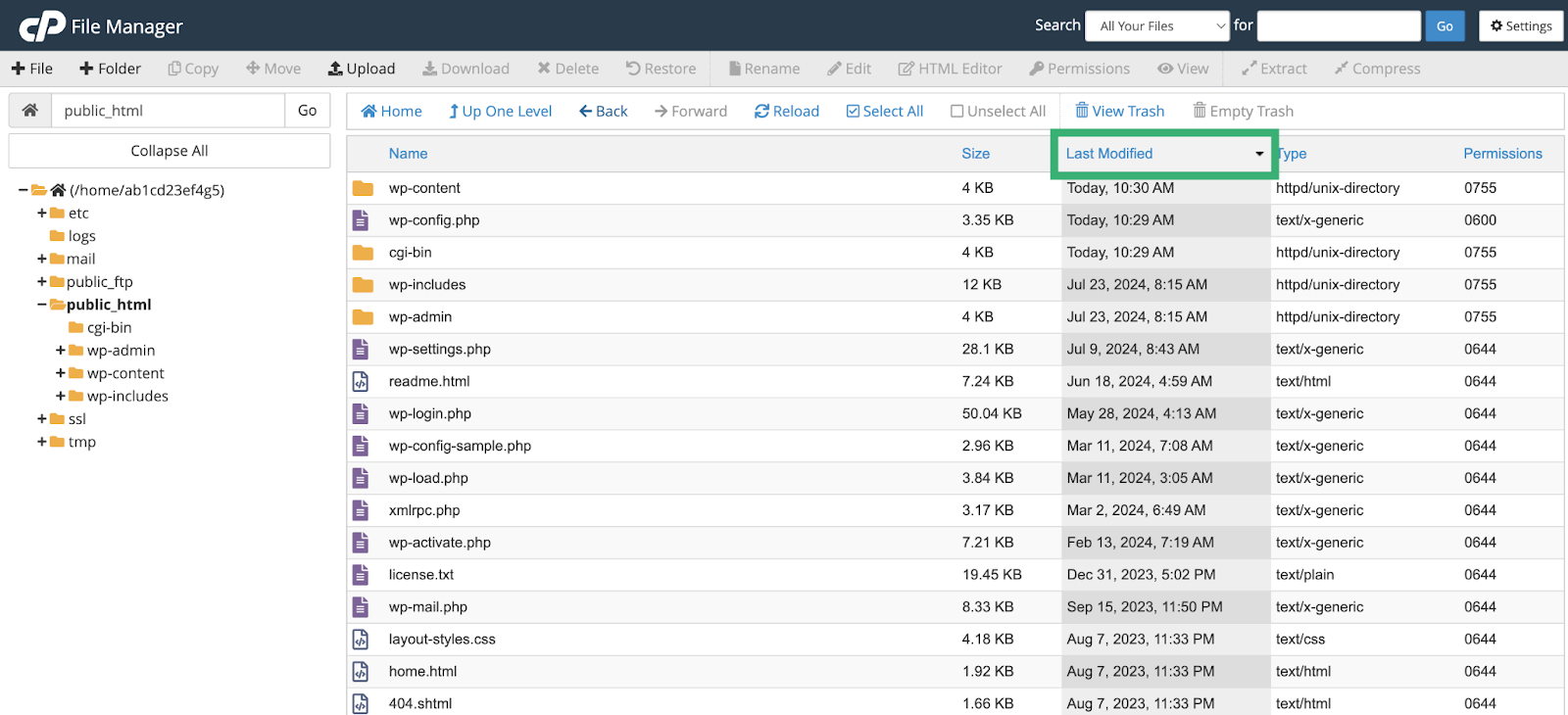 File Manager sort by Last Modified