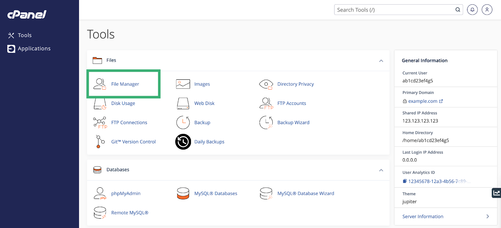 cPanel select File Manager