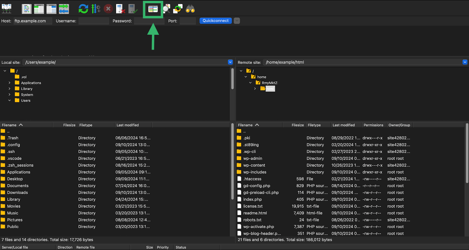 FileZilla select filename filters icon