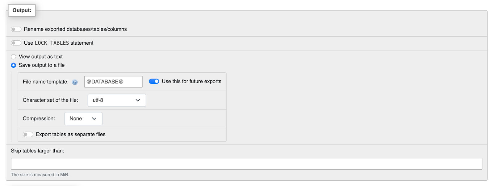 Output settings