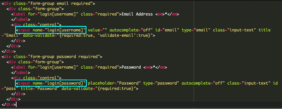 username and password elements