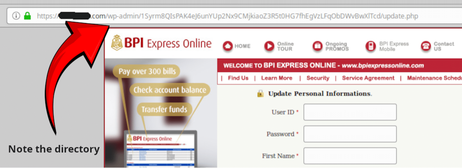 phishing page URL