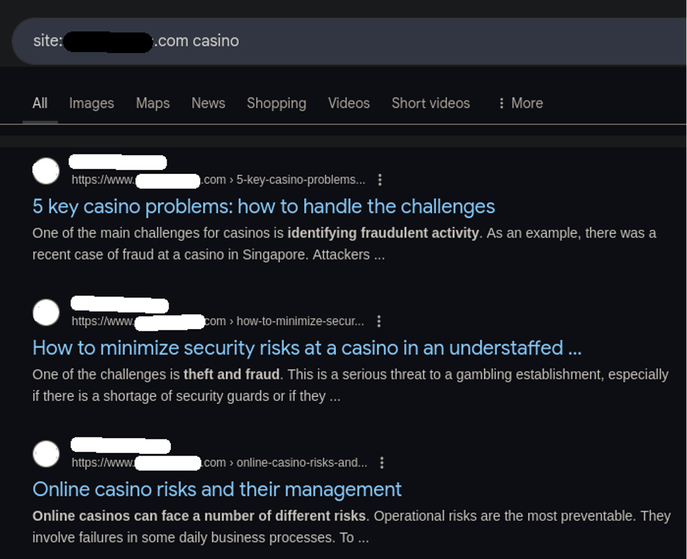 casino spam pages indexed