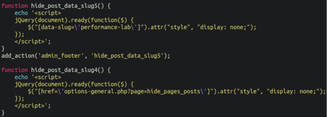 js hiding plugin and settings