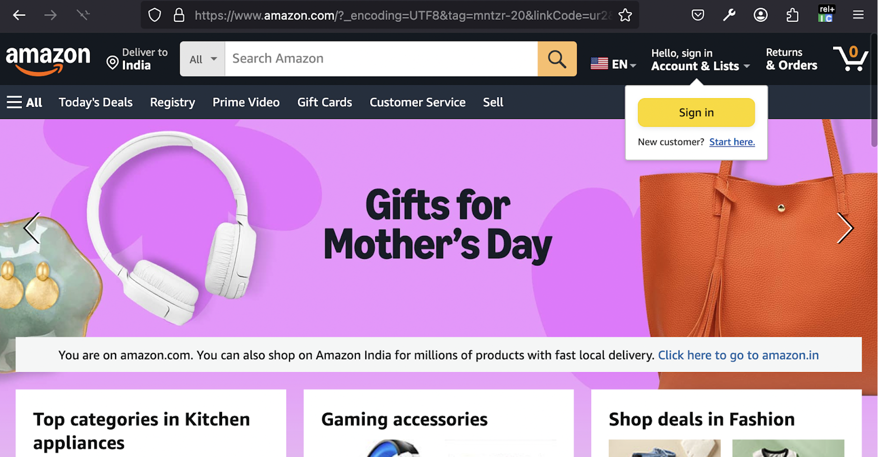 Landing page after redirect