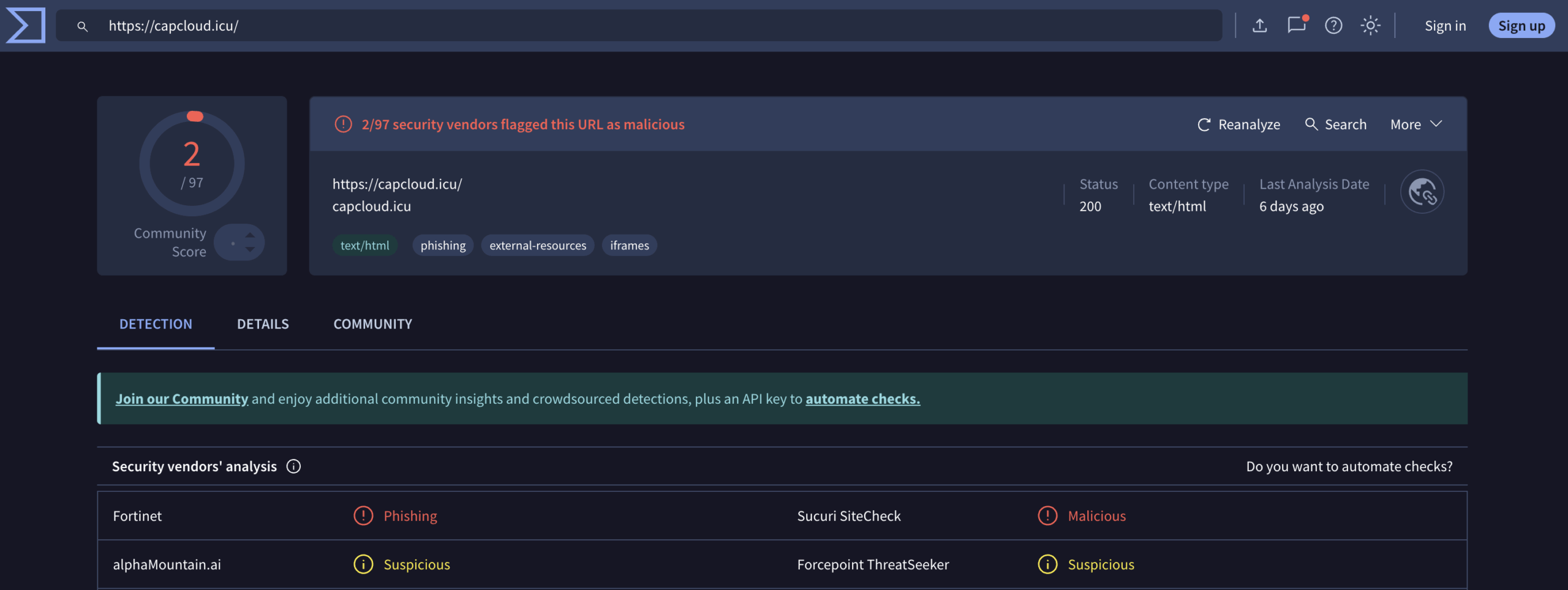 capcloud VirusTotal