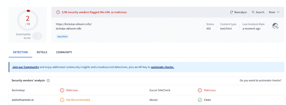 VirusTotal results