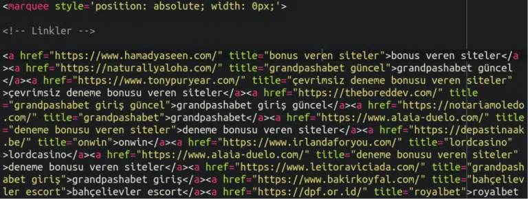 A typical example of hidden blackhat SEO spam links on a hacked website.