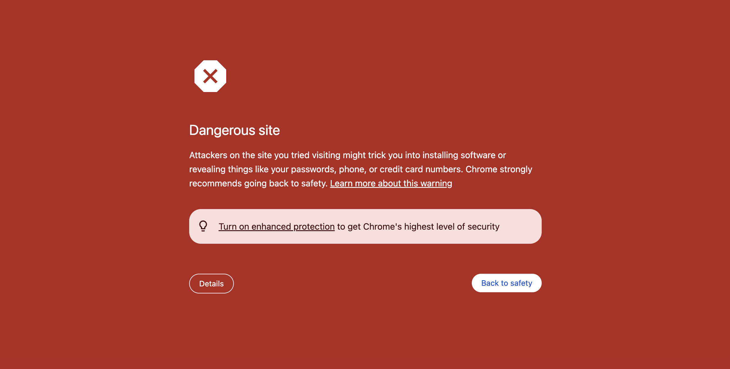 Google safe browsing phishing warning example