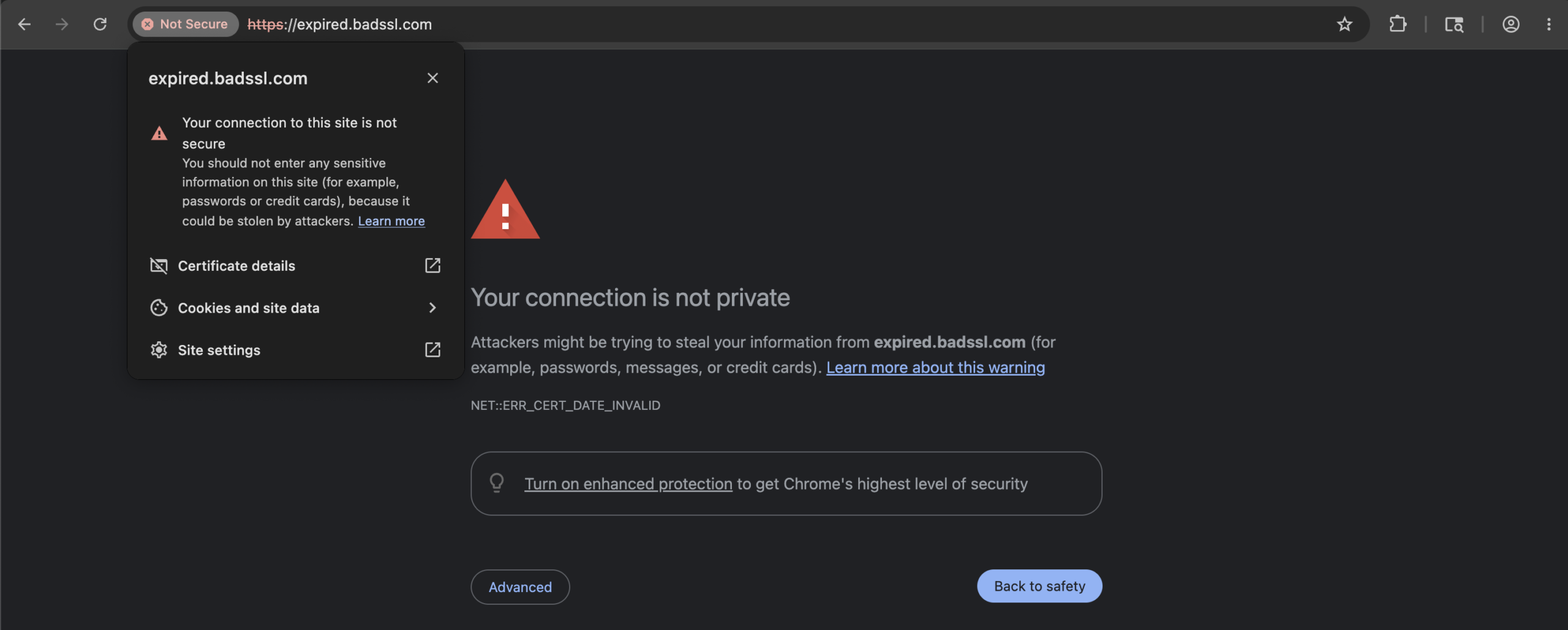 Example of an expired SSL