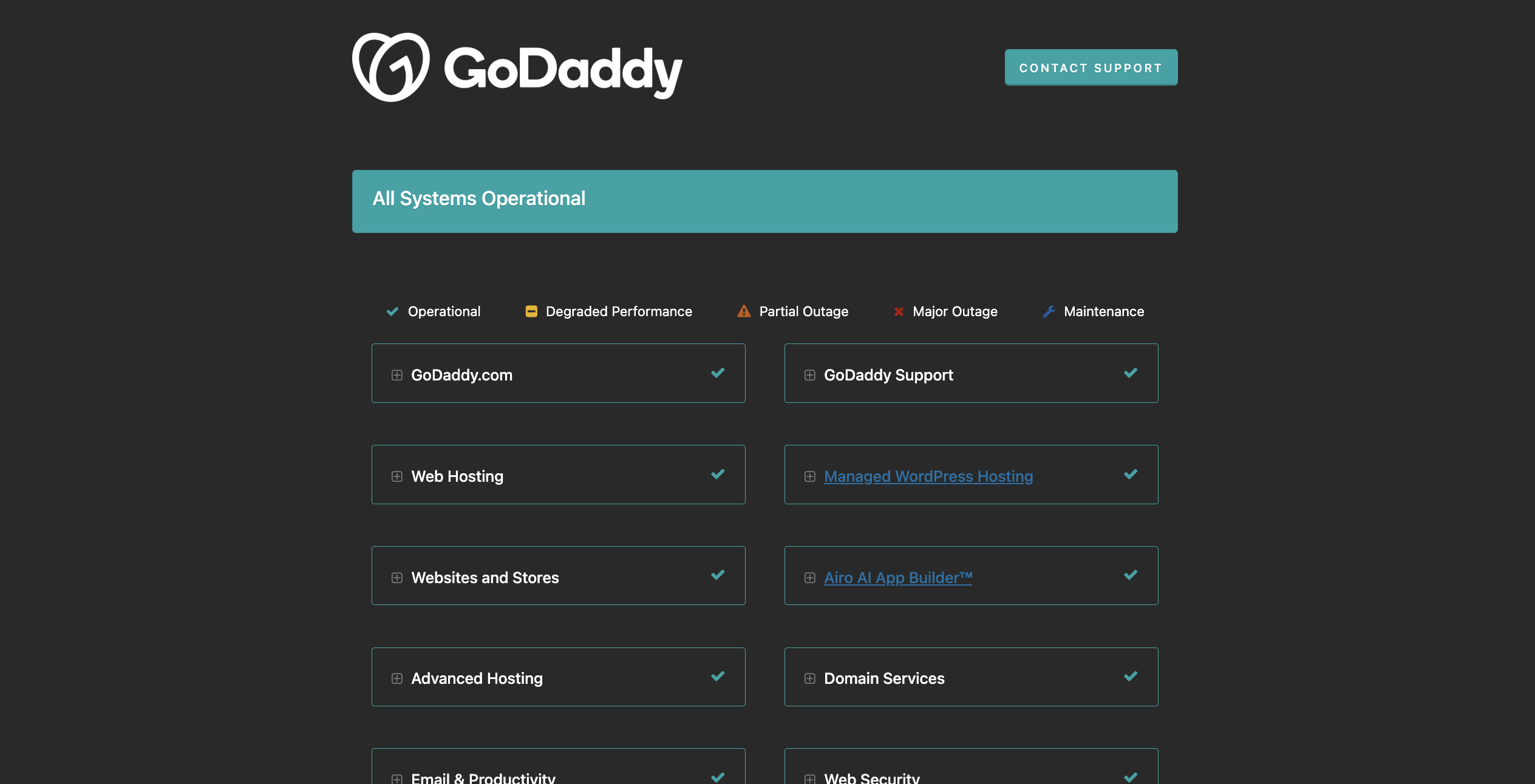 GoDaddy status page