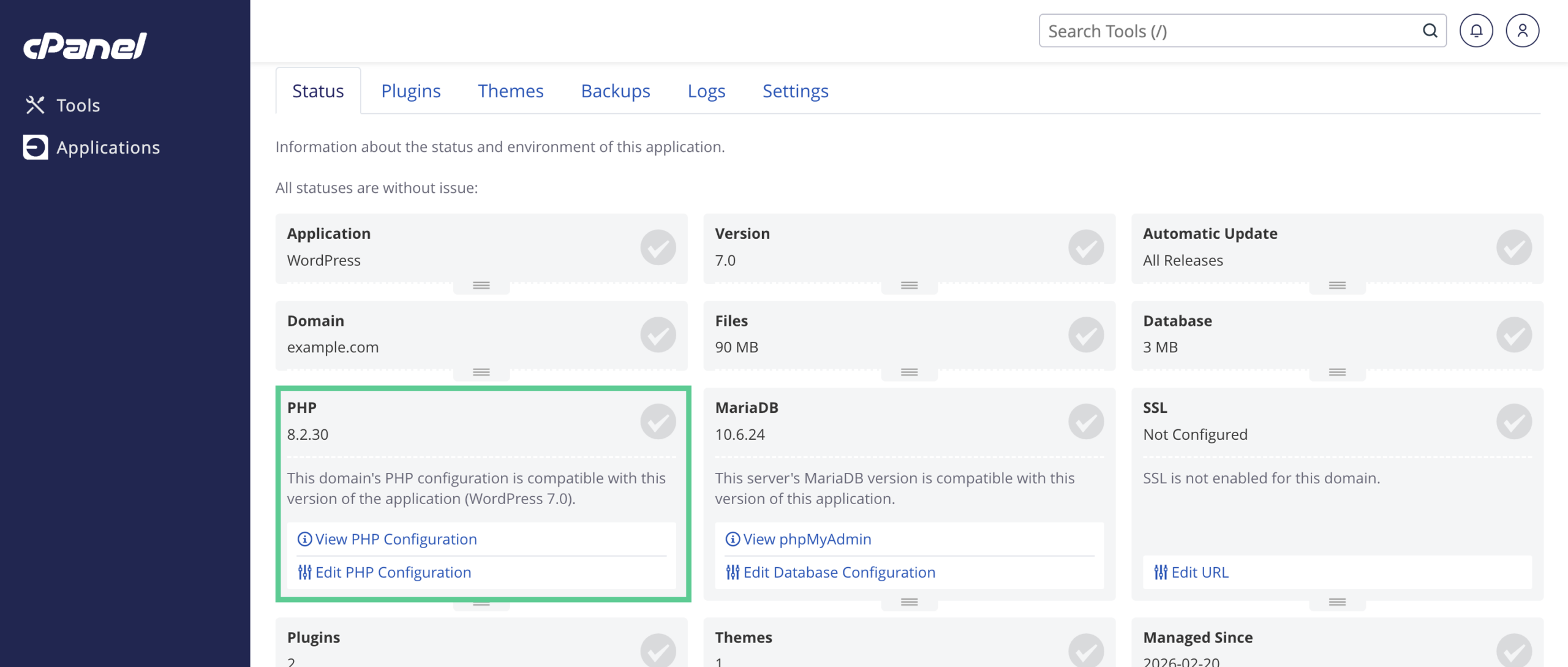 Reviewing PHP version in cPanel